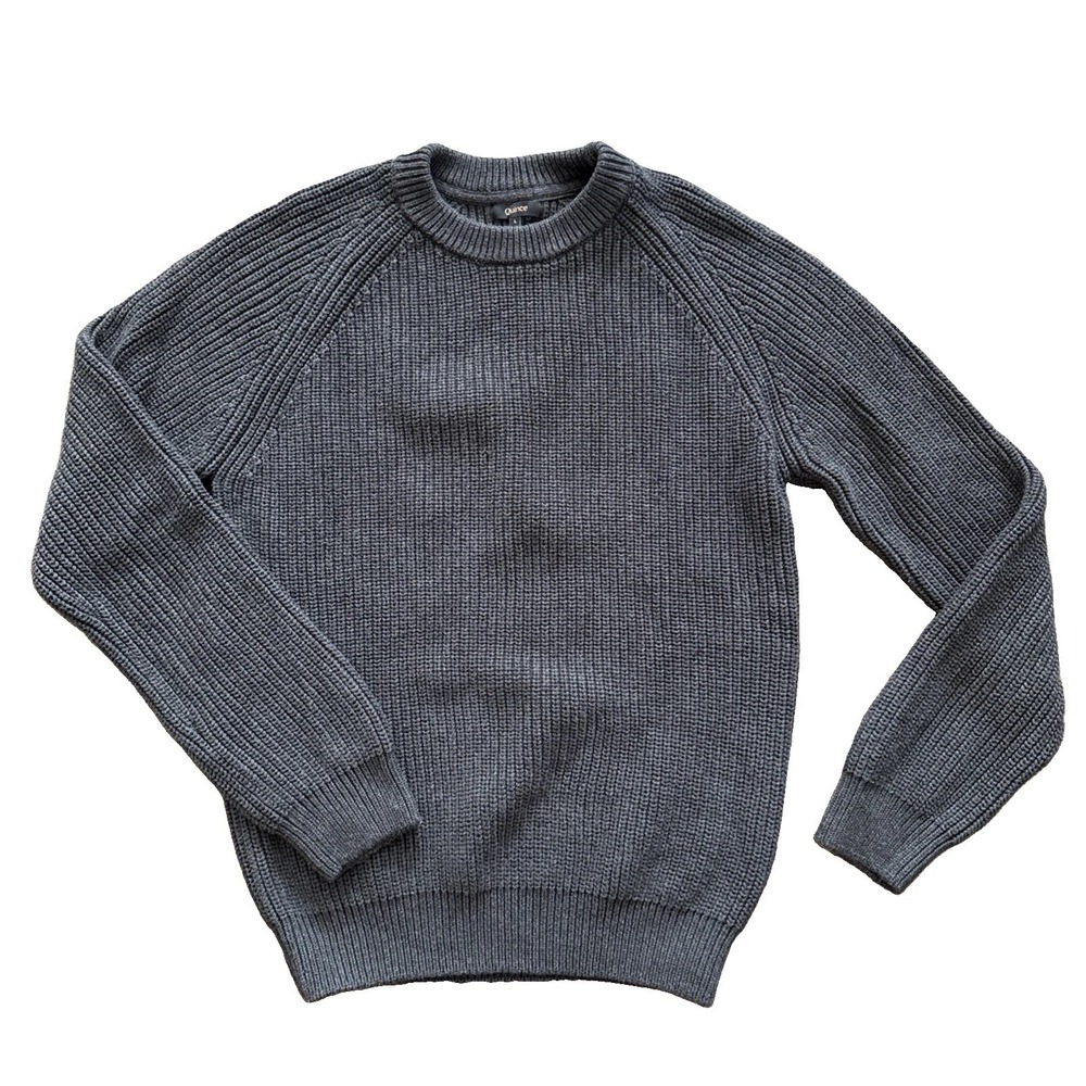 Quince Fisherman Sweater Women L Charcoal Organic Cotton Crewneck Ribbed Knit